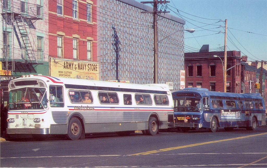 NYCTA 1896, leased from WMATA, working route S103 at Bay Street & Victory Boulevard, 1981.