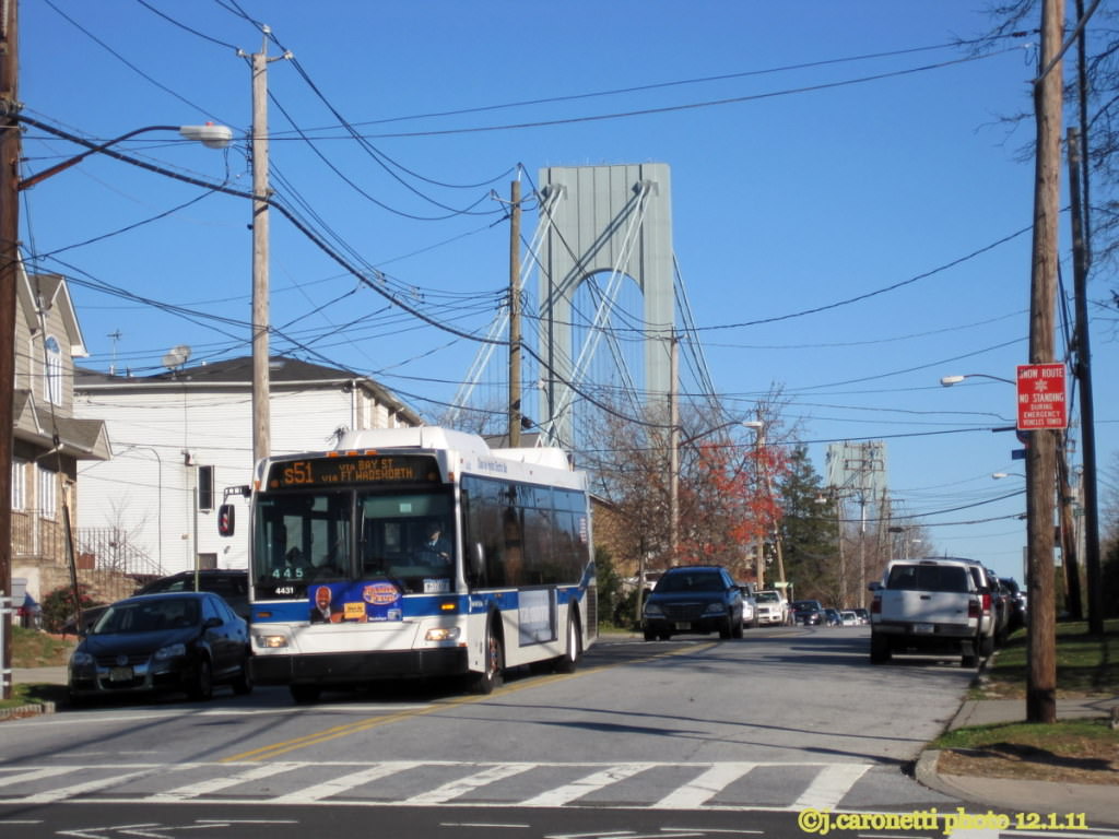 NYCTA No. 4431 working route S51 at McLean & Lily Pond Avenues, 2011.