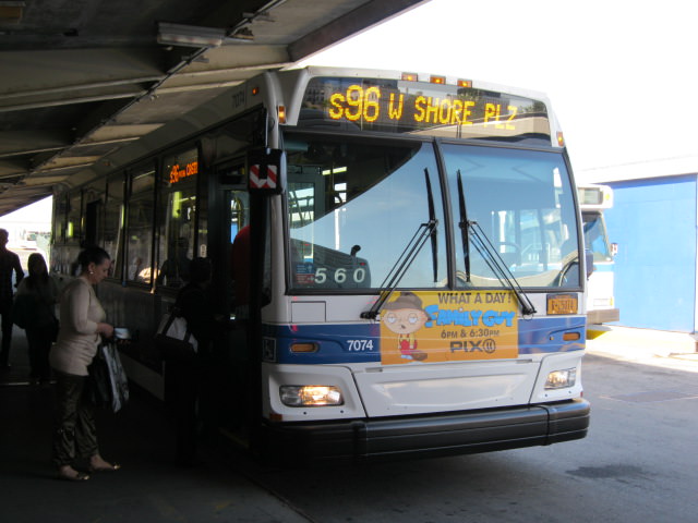 NYCTA No. 7074 working route S96 at the St. George terminal, 2012.
