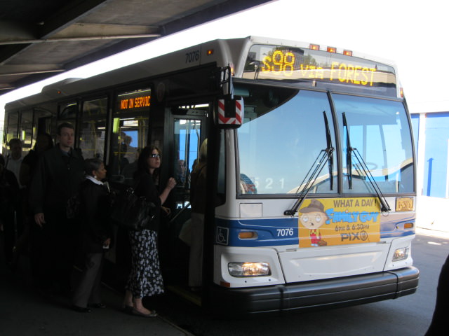NYCTA No. 7076 working route S98 at the St. George terminal, 2012.