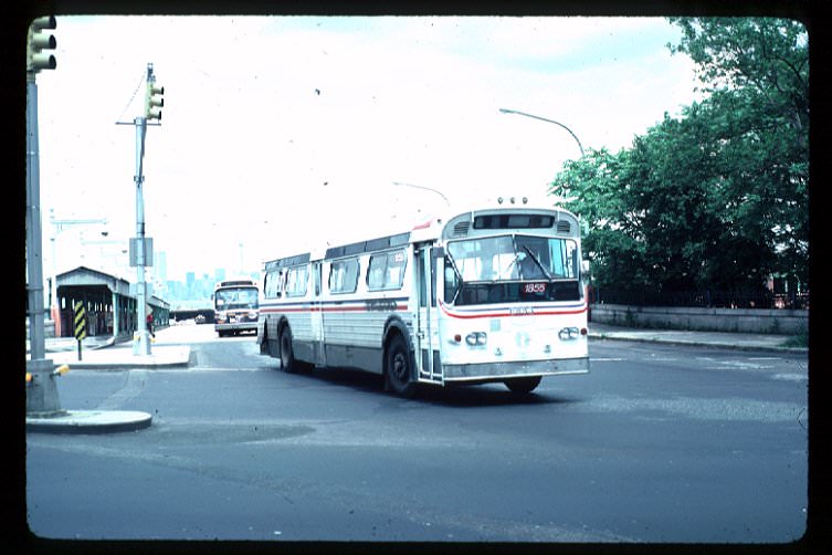 NYCTA No. 1855, leased from WMATA, working route S101 at St. George Terminal, 1981.
