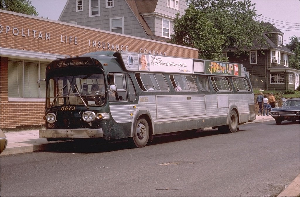 NYCTA No. 8875 working route R7, 1973.