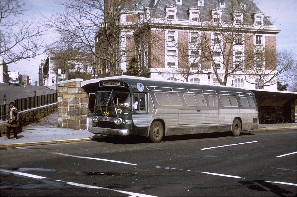 NYCTA No. 148 working route R103 at Bay Street & Stuyvesant Place, 1972.