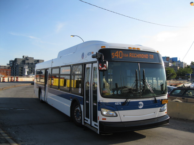 NYCTA No. 4874 working route S40 at the St. George terminal, 2012.