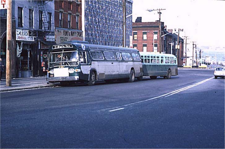 NYCTA No. 3602 working route R3 at Victory Boulevard & Bay Street, 1971.