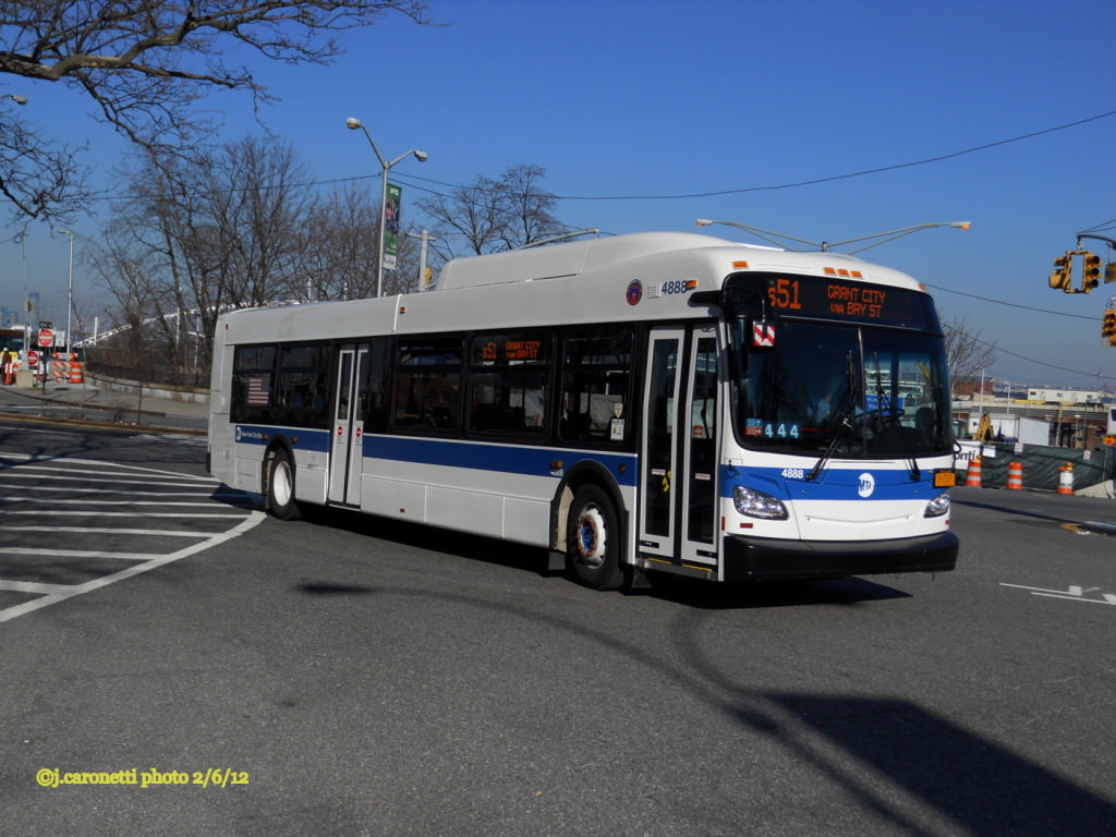 NYCTA No. 4888 working route S51 at Bay Street & Borough Place, 2012.