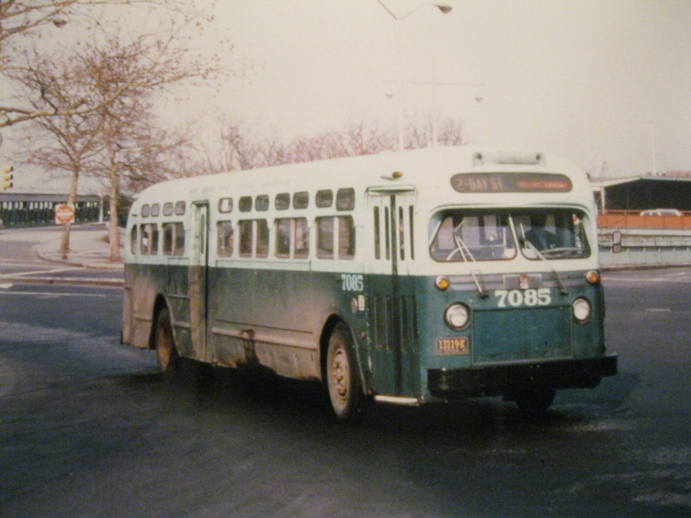 NYCTA No. 7085 working route R2 at the St. George Ferry Terminal.