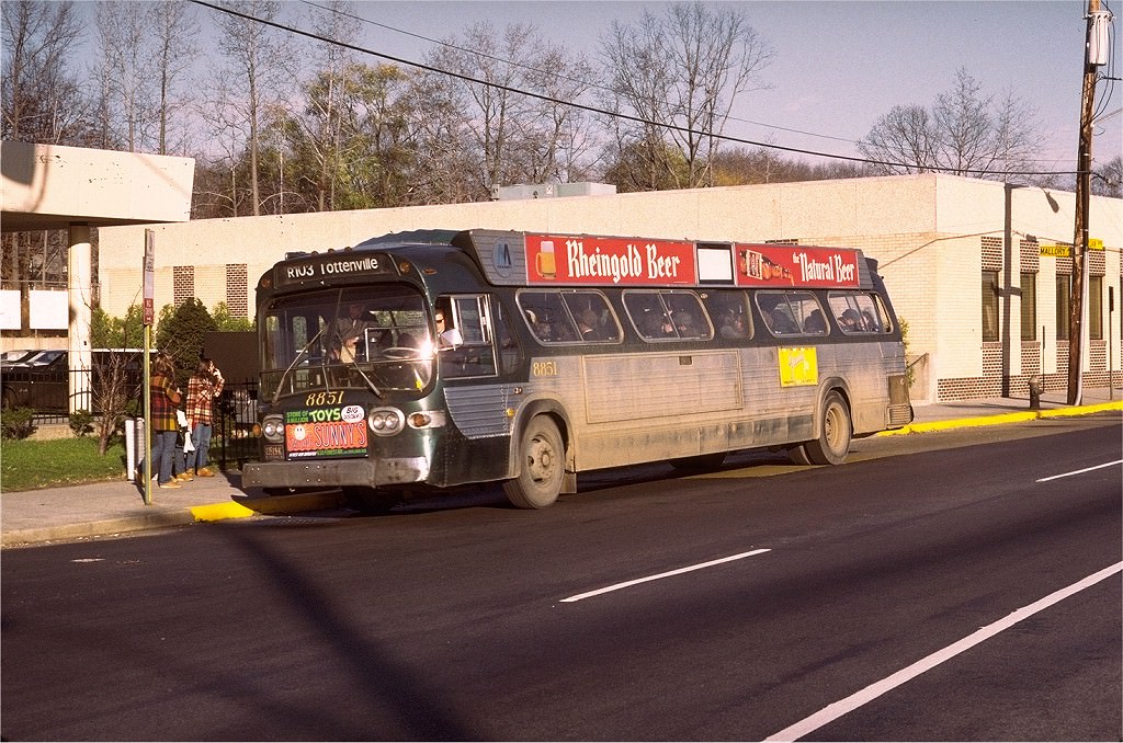 NYCTA No. 8851 working route R107, 1973.