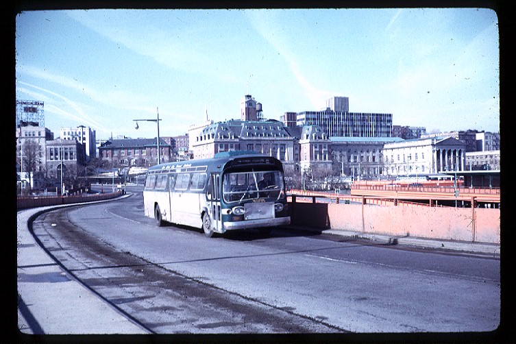 NYCTA No. 3608 working route R7 at St. George Terminal, 1972.