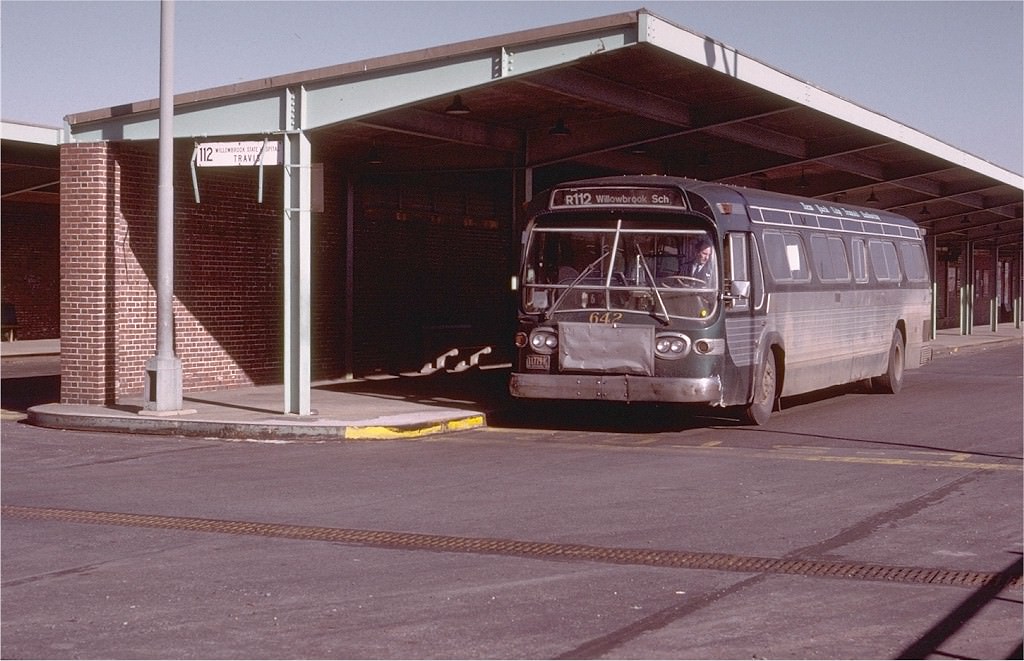 NYCTA No. 642 working route R112 at St. George Terminal, 1973.