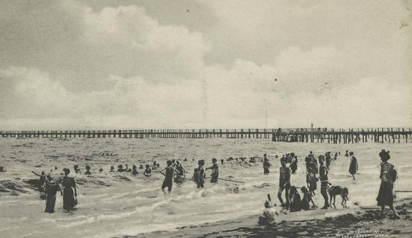 Bathing Scene, New Dorp Beach, Staten Island, 1900s