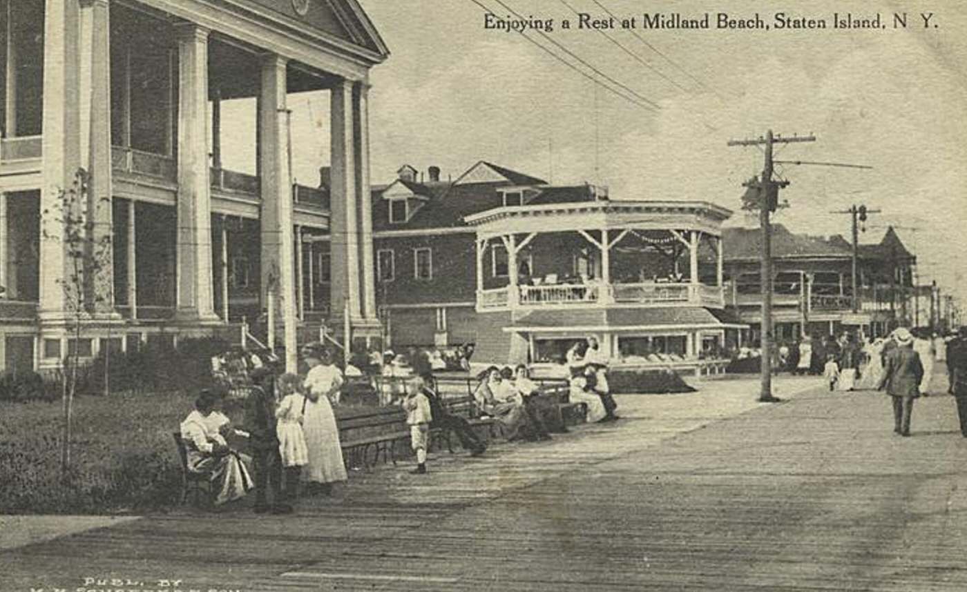 Enjoying a Rest at Midland Beach, Staten Island, 1900s