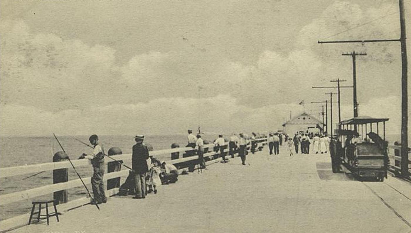 Railroading and Fishing on the Pier, Midland Beach, Staten Island, 1900s