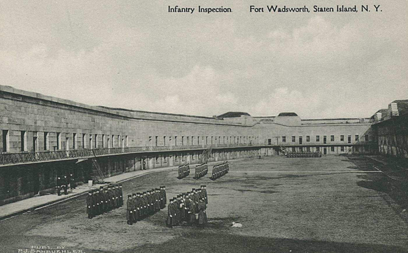 Infantry inspection at Fort Wadsworth, Staten Island, 1900s