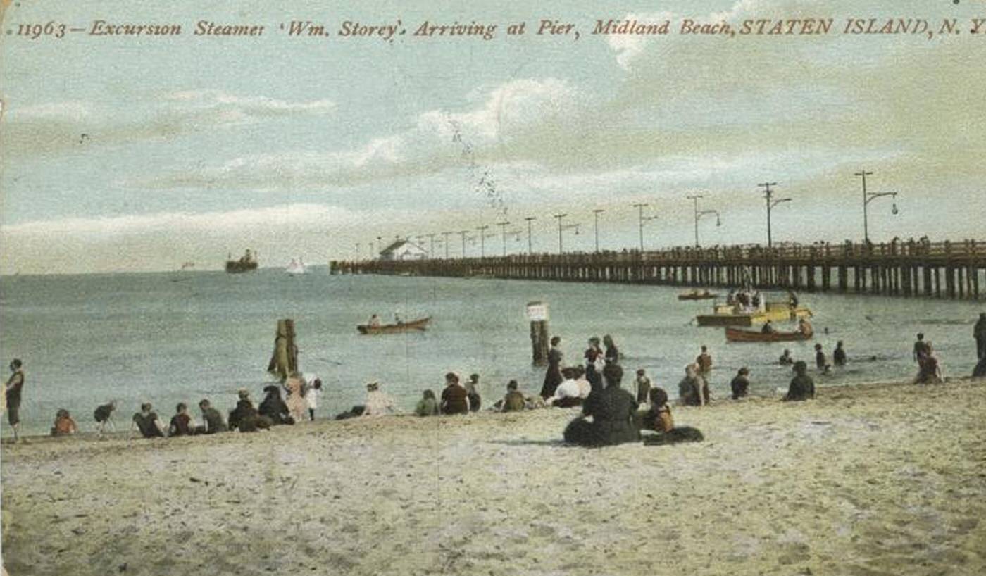 Excursion Steamer 'Wm. Story' Arriving at Pier, Midland Beach, Staten Island, 1900s