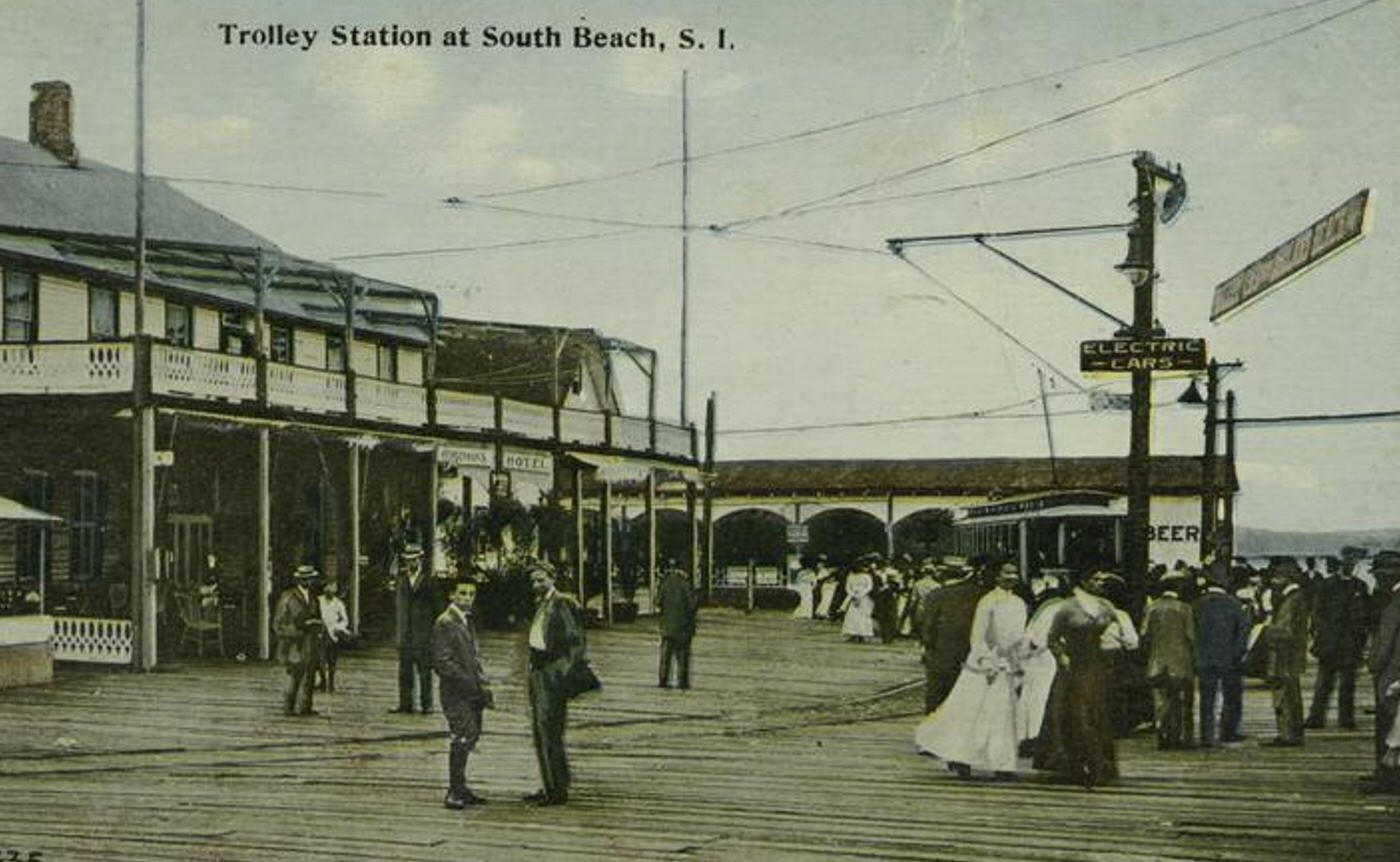 Trolley Station at South Beach, Staten Island, 1900s.