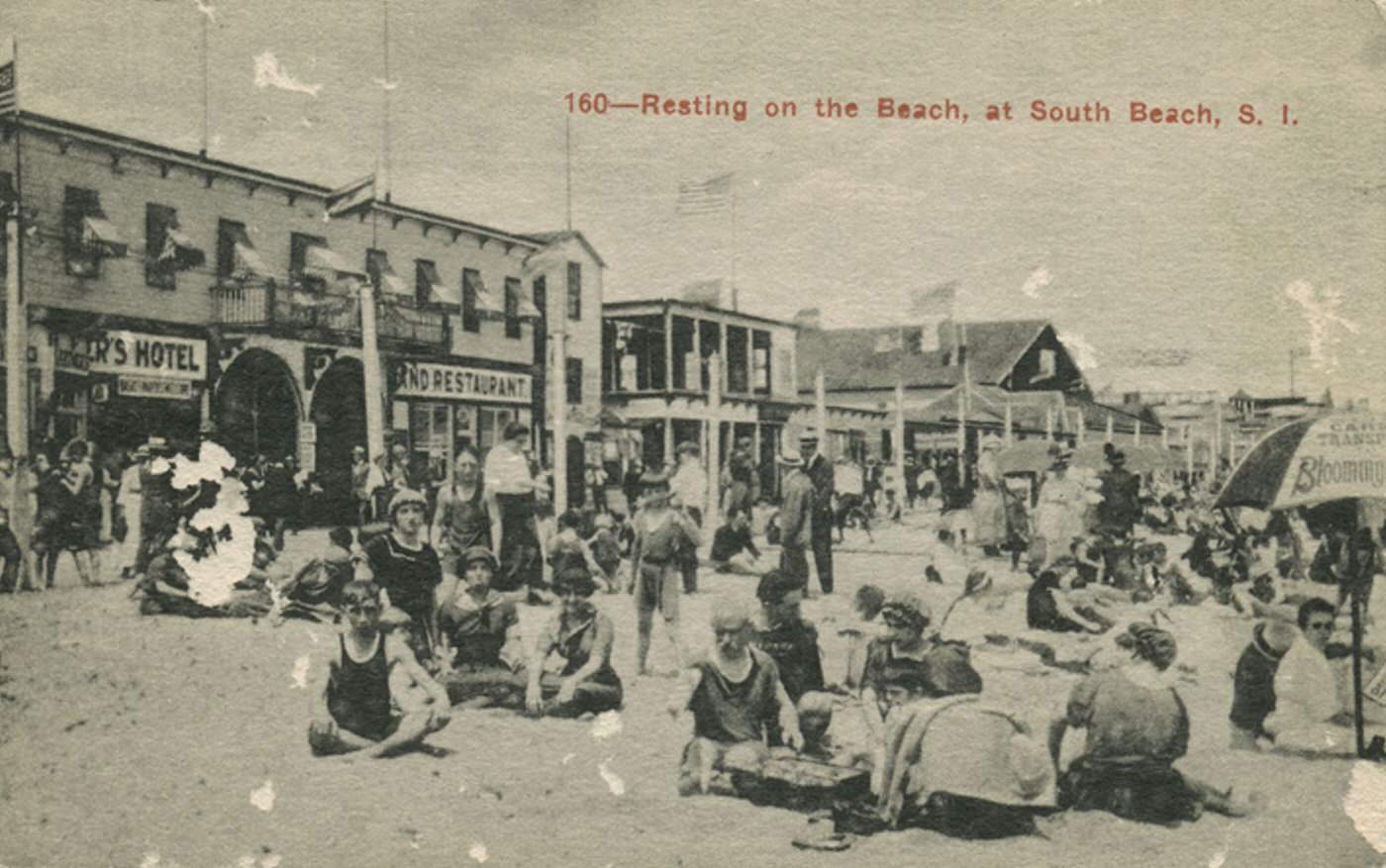Resting on the Beach, at South Beach, S. I., 1900s.