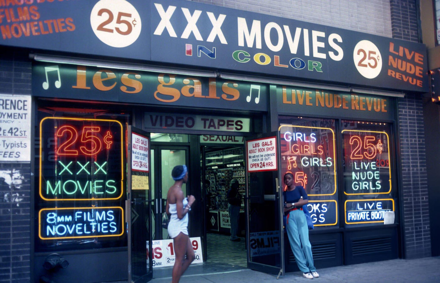 The seedy side of West 42nd Street and Eighth Avenue, 1980s.