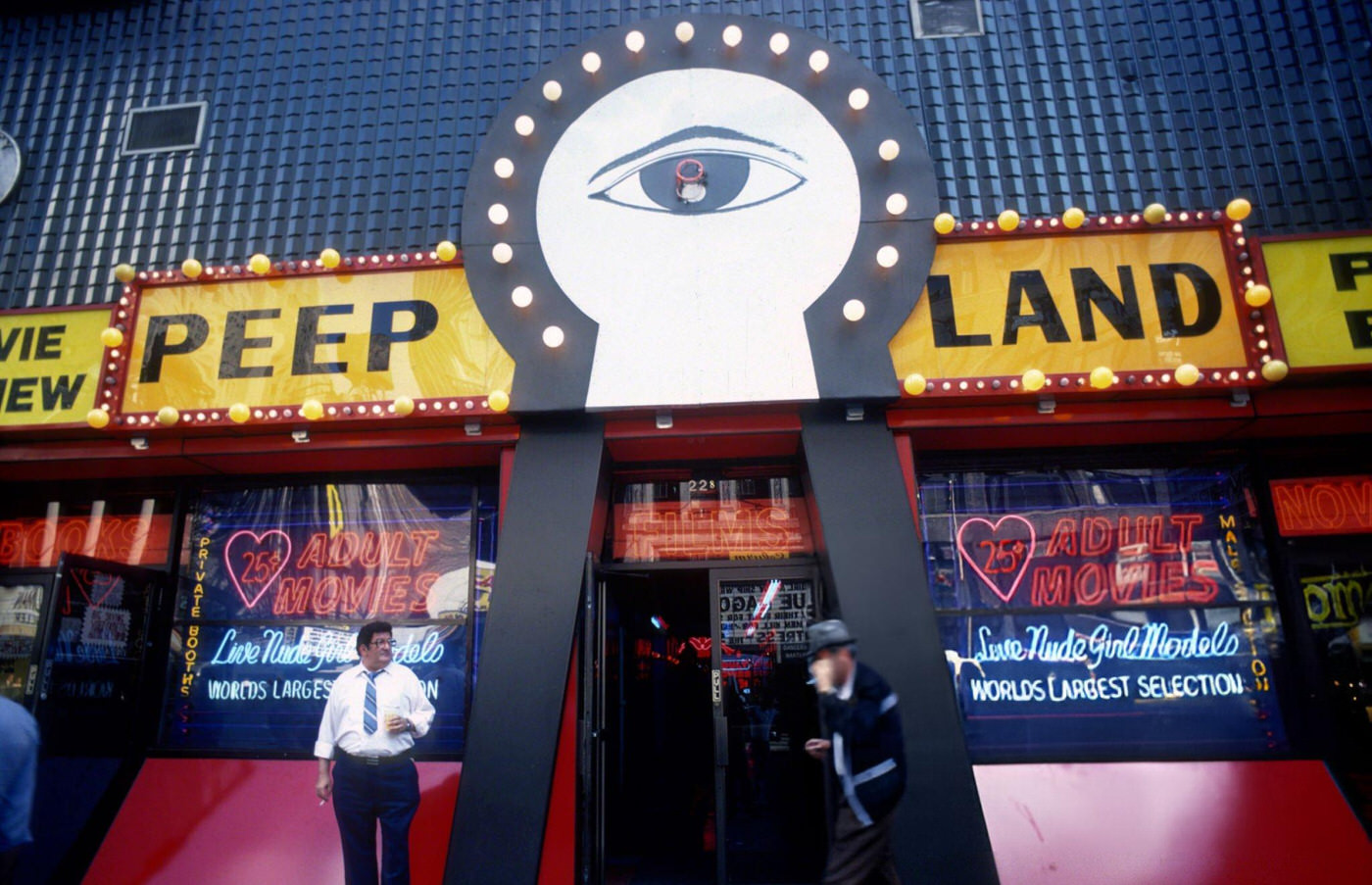 The seedy side of West 42nd Street and Eighth Avenue, 1980s.