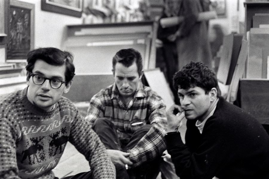 Beat movement writers Allen Ginsberg, Gregory Corso, and Jack Kerouac, New York, 1957.