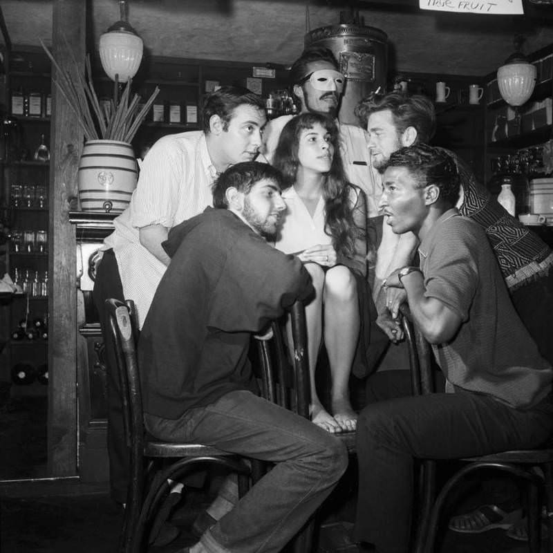 The winner of "Miss Beatnik," Angel, is surrounded by the judges, 1959.