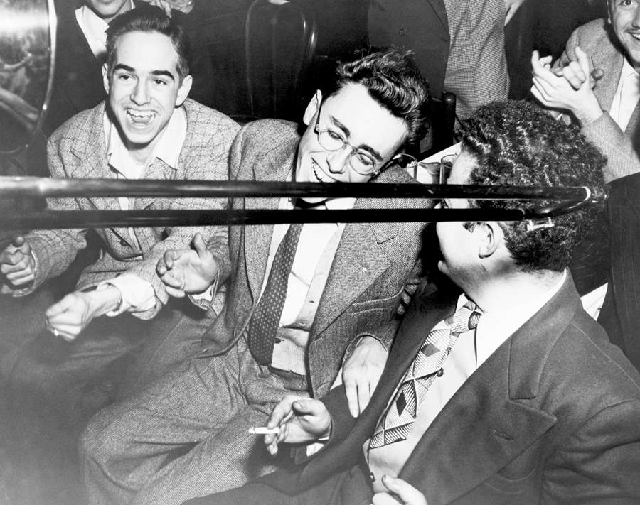 Beatniks enjoying music, 1959.