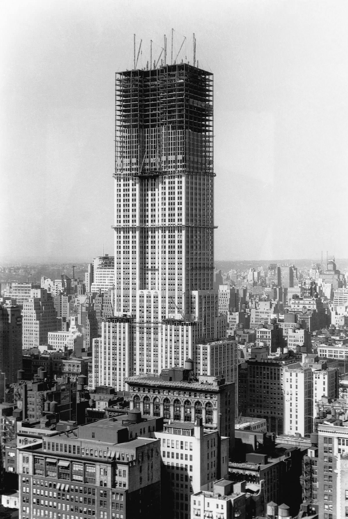 Empire State Building under construction.