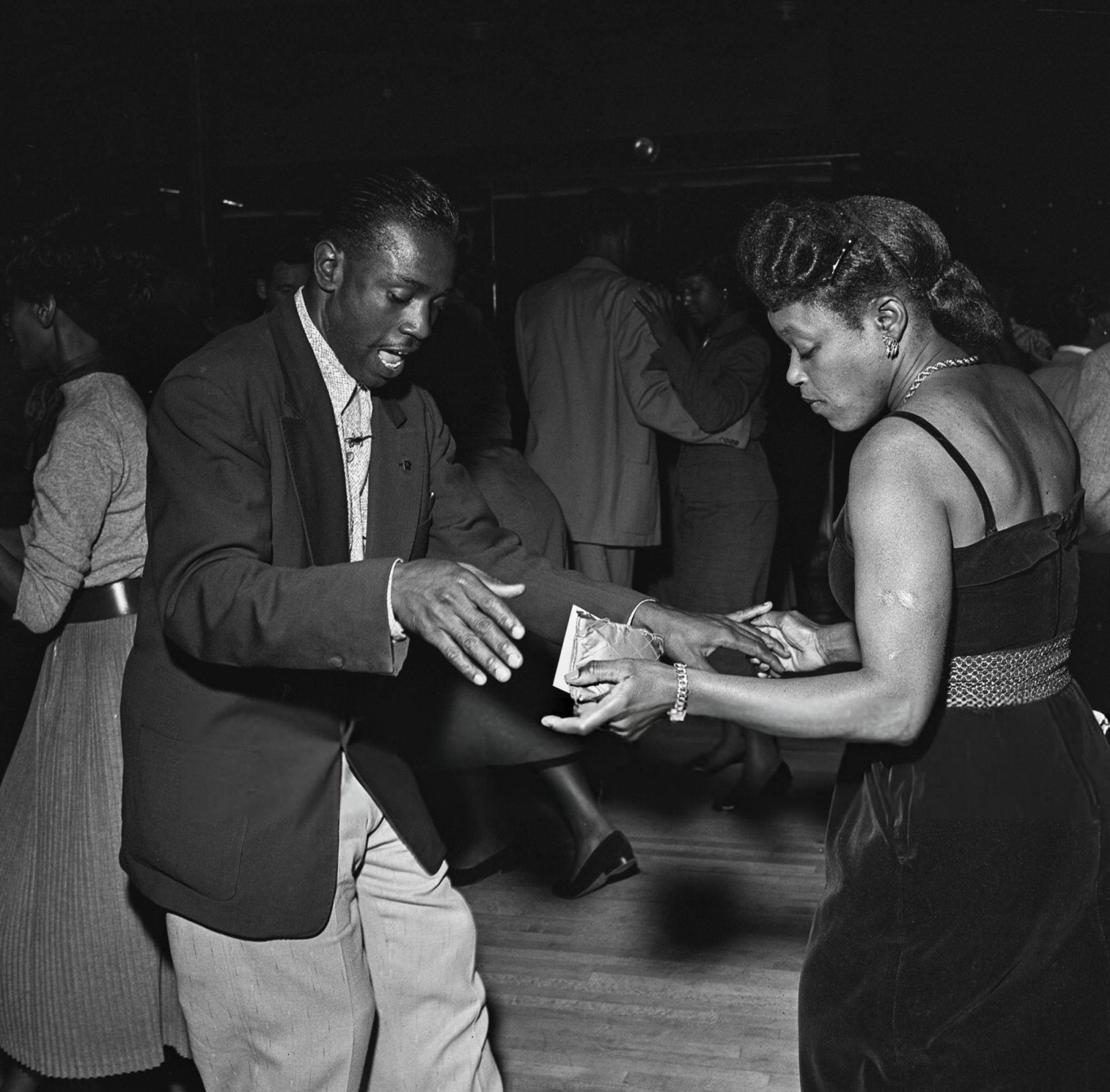 A man and woman dancing at the Savoy Ballroom in Harlem, 1947.