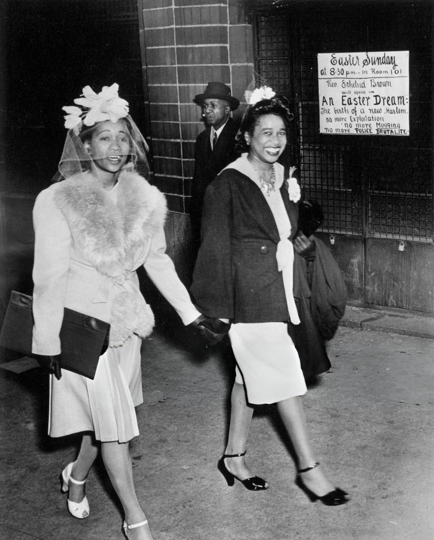 Two women leaving the Abyssinian Baptist Church in Harlem on Easter Sunday, 1943.