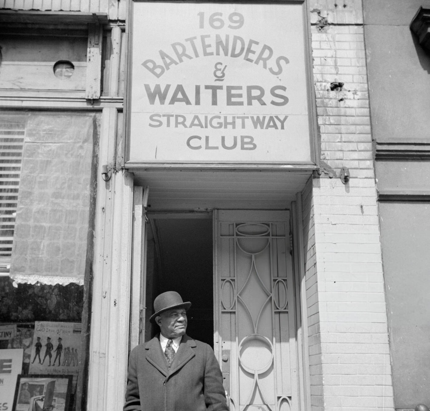 Bartenders' and waiters' club entrance in the Harlem area.