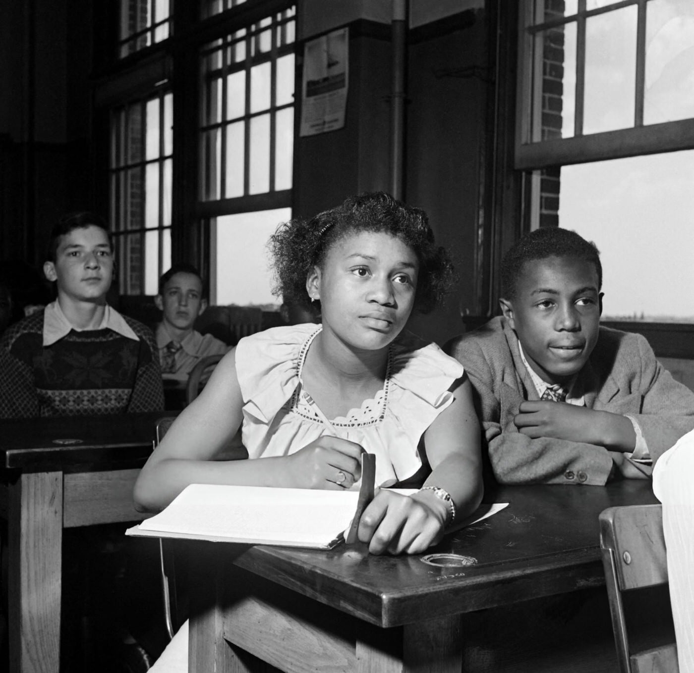 African American schoolchildren attend a lesson in Harlem, Manhattan, 1946.