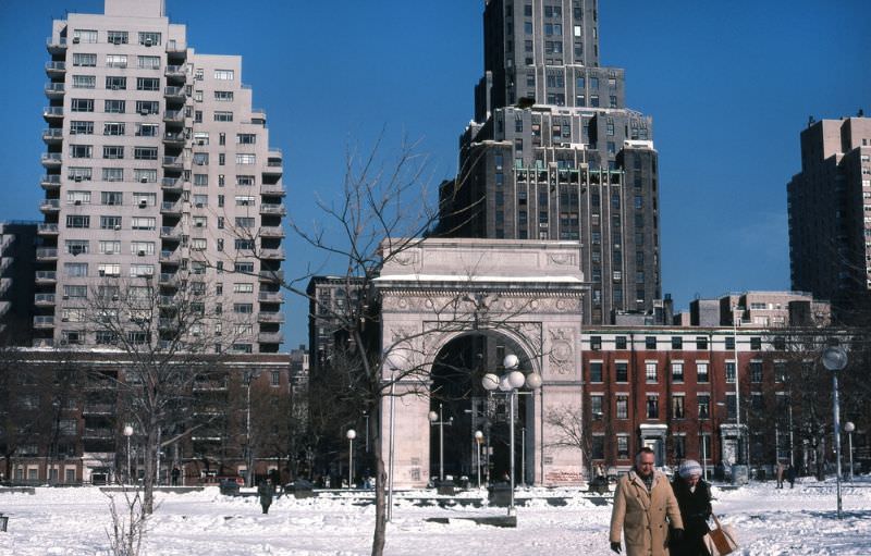 Snow in Washington Square Park, Manhattan, 1978.