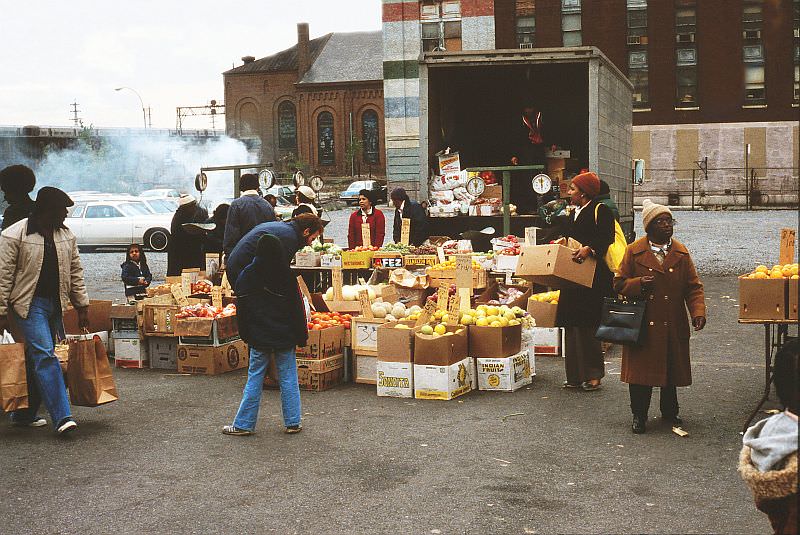 Produce tailgate in Brooklyn, near the LIRR, 1979.