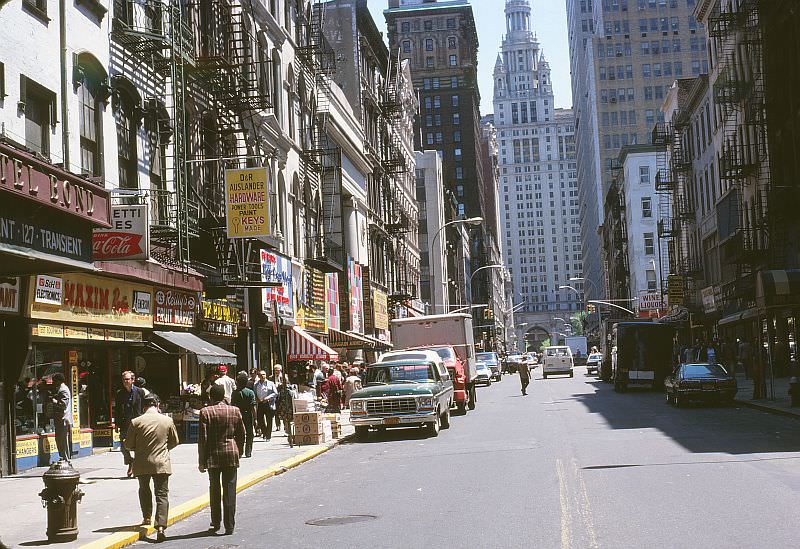 Chambers Street, looking east towards the Manhattan Municipal Building at Centre Street.