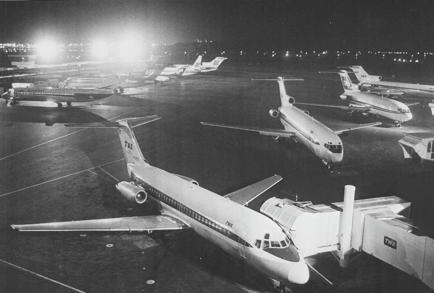 Planes at LaGuardia Airport are grounded during New York City's 1977 blackout.