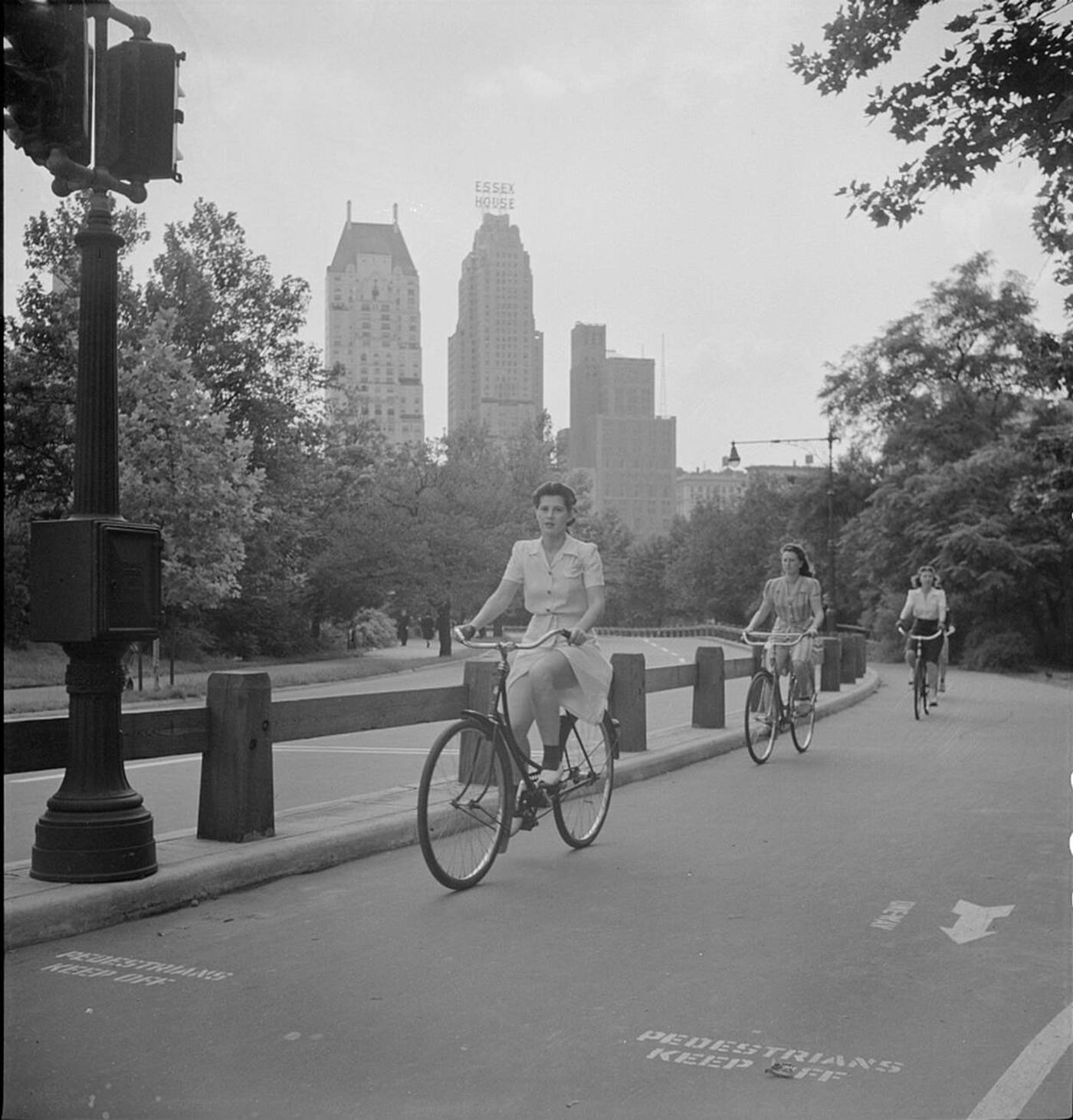 Women cycling in Central Park in New York City during World War II, 1942.