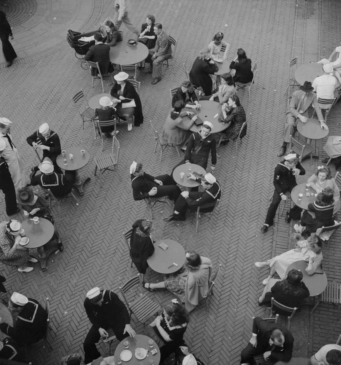 Sailors at the Mall Restaurant on Sunday, Central Park, New York City, 1942.