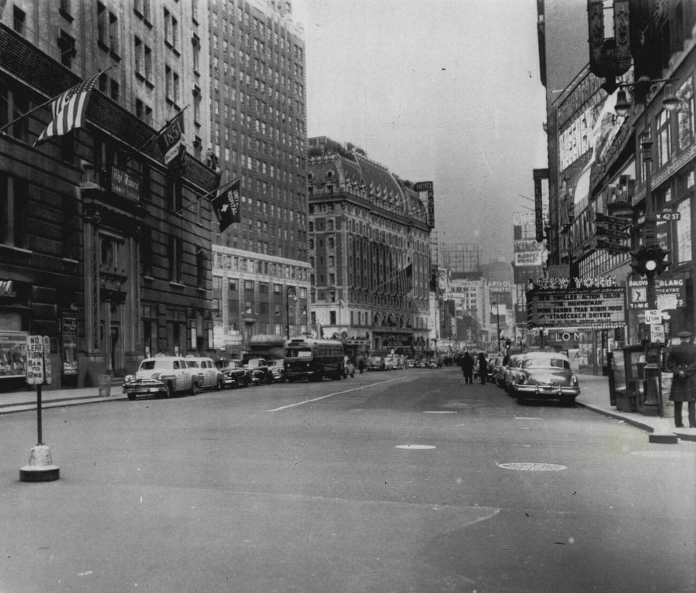 Times Square is deserted during the city's first air raid drill since World War II, 1951.