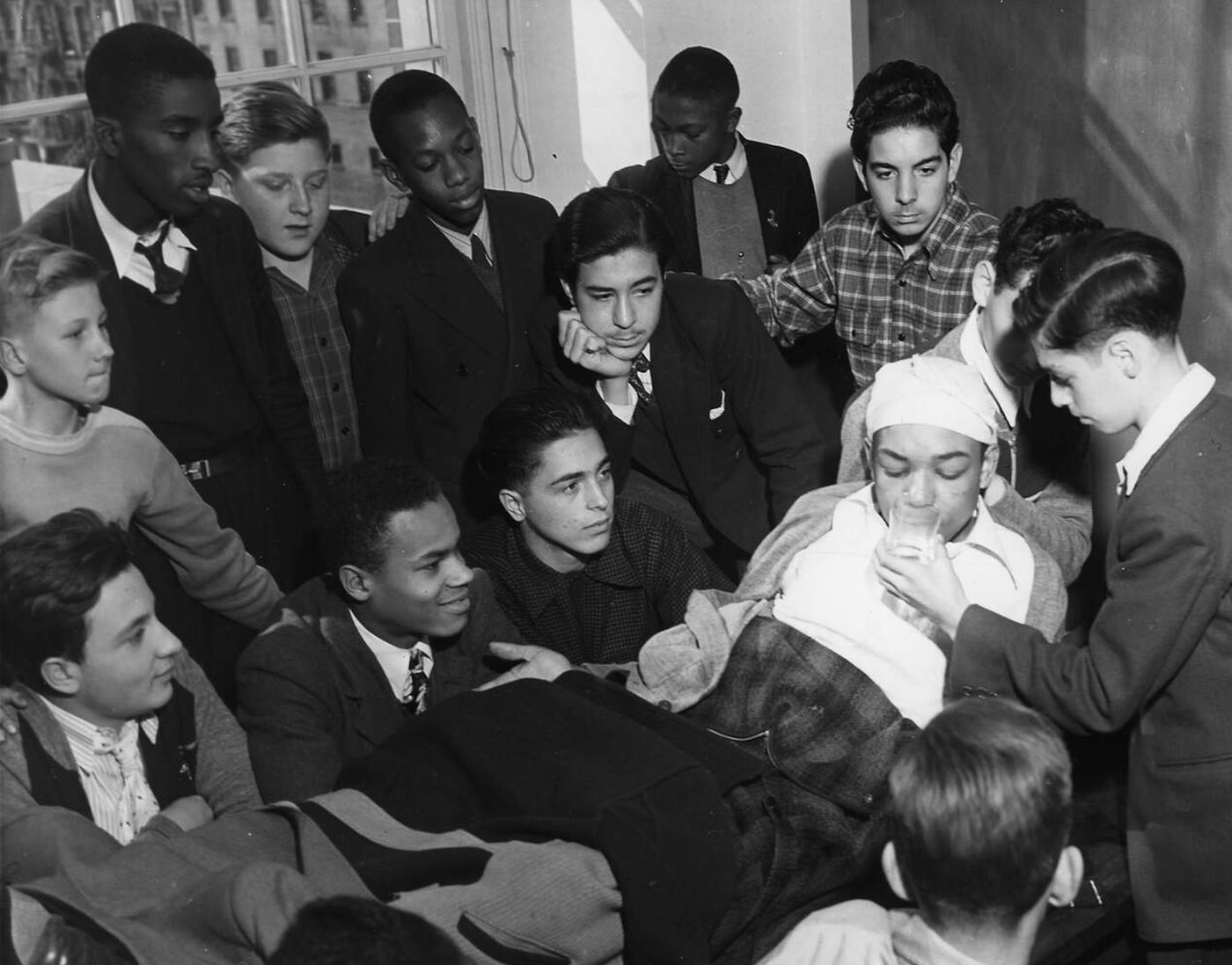 Students at Benjamin Franklin High School in New York City participating in the Victory Corps during World War II.