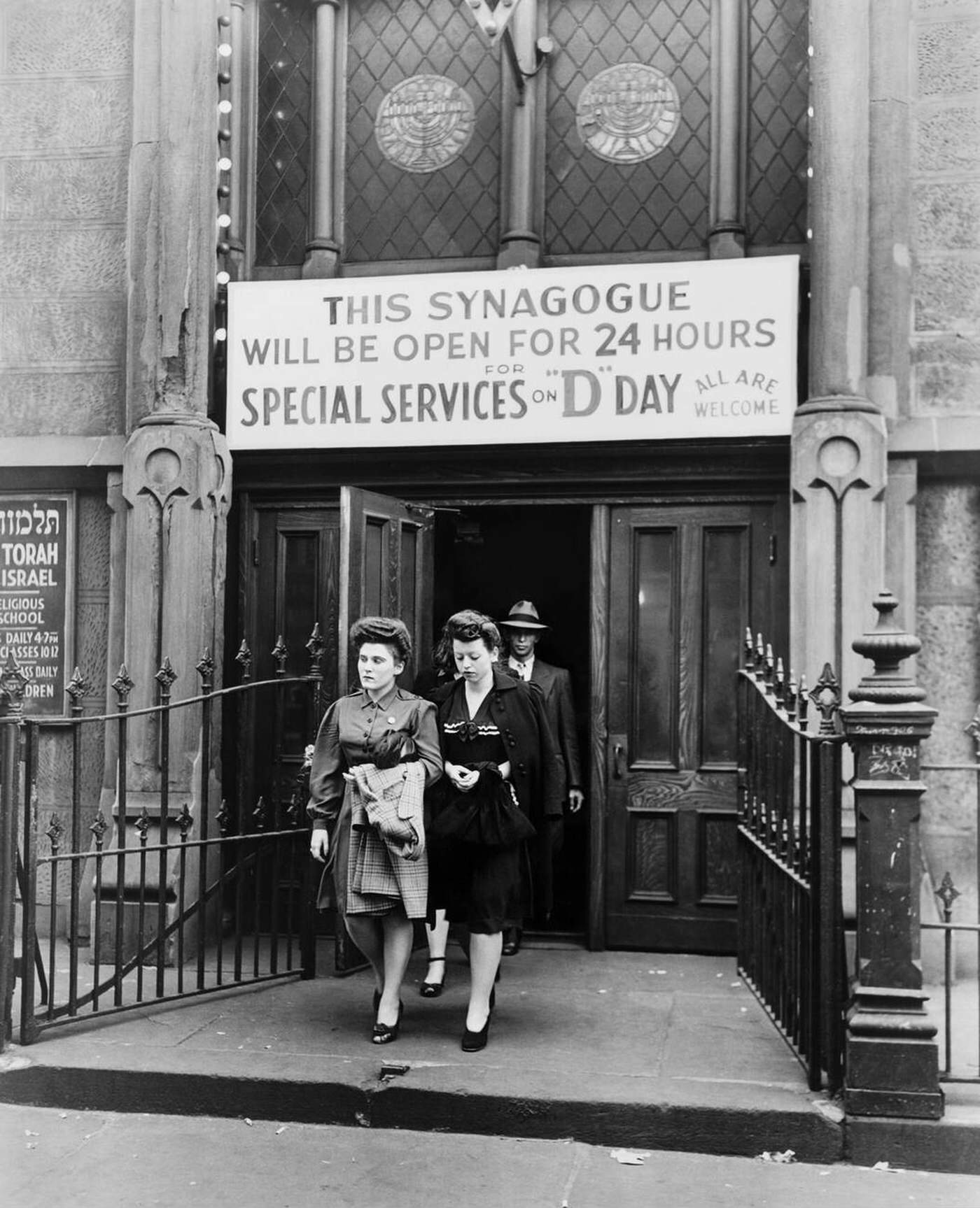 A synagogue in New York City remained open 24 hours on D-Day for special services and prayer during World War II, 1944.