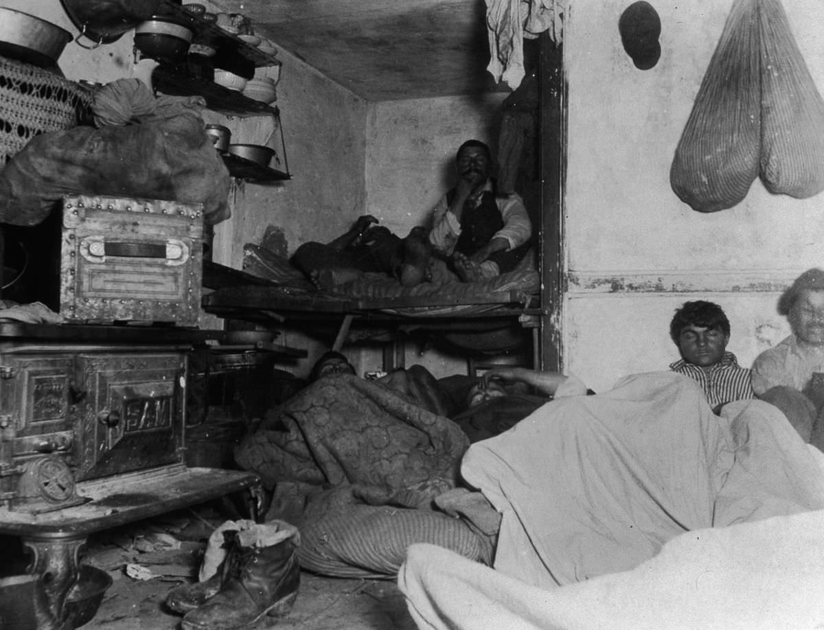 Lodgers in a crowded tenement on Bayard Street, 1890.