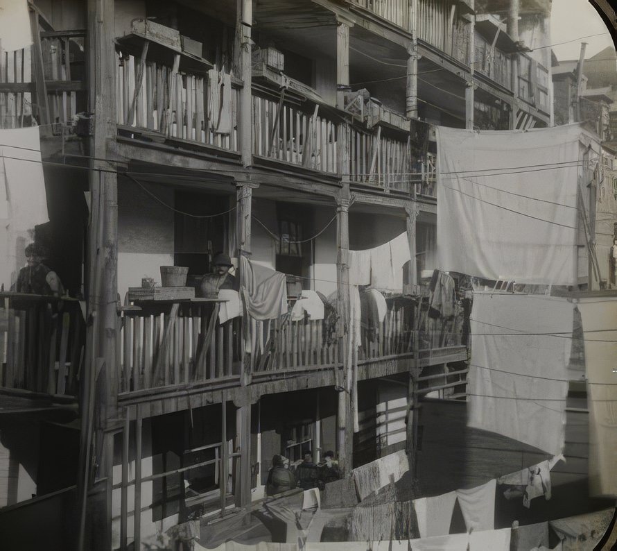 An old rear tenement in Roosevelt Street, 1890.
