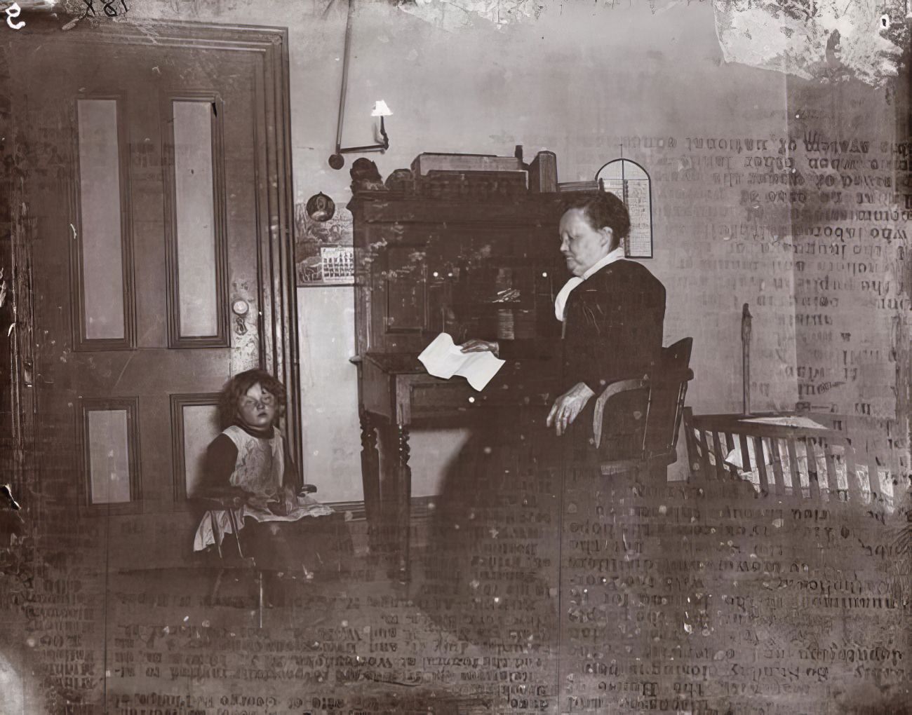 Matron Welbe with a lost child at Police Headquarters, 1890.