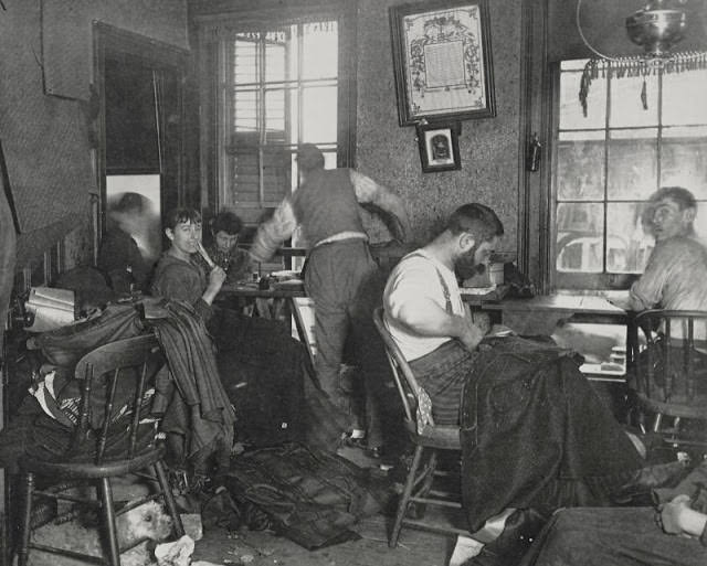 "Knee-pants" at forty-five cents a dozen – A Ludlow street sweatshop.