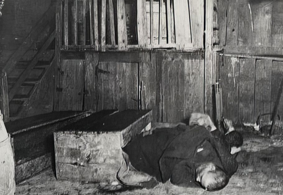 A tramp's nest in Ludlow Street, circa 1890.