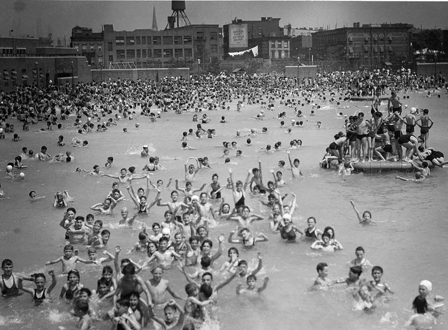 A super-crowded McCarren Park pool in Brooklyn, 1937.