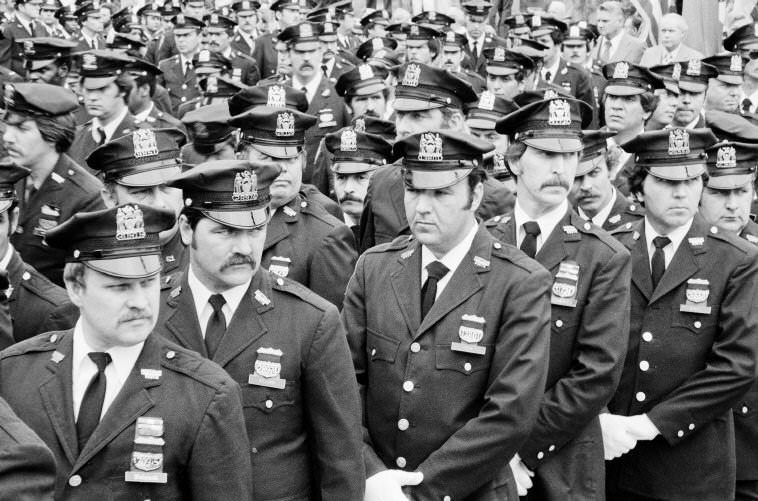 The funeral of a police officer who was killed on duty, 1979.