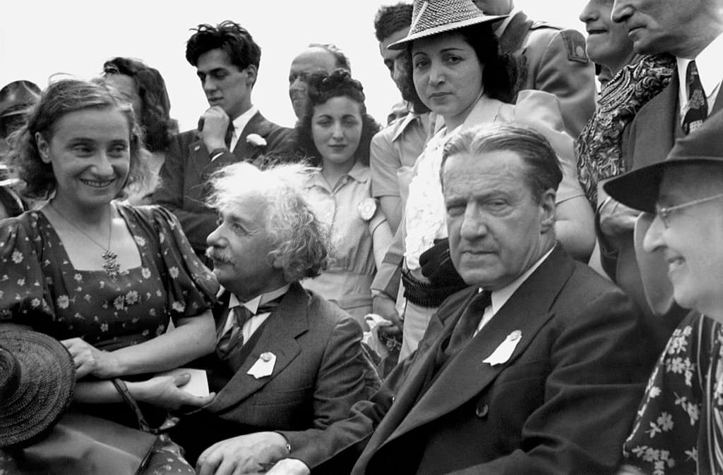 Albert Einstein attends the opening of the Jewish Pavilion at the World's Fair in Queens' Flushing Meadows, 1939.