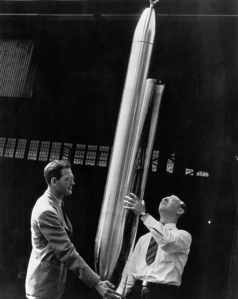 The first Westinghouse Time Capsule is inspected before being shipped to the 1939 New York World's Fair, 1938.