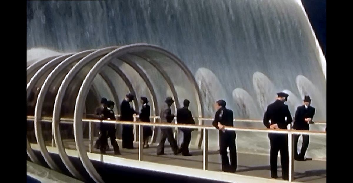 The waterfall exit of the Electrical Utilities Building.